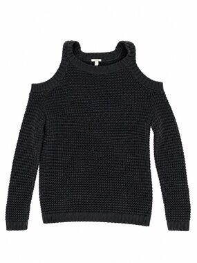 Charlotte Russe Black Cold-Shoulder Waffle Knit Sweater